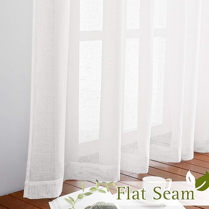 NICETOWN Privacy White Sheer Linen Curtains 96" L, Grommet Semi Sheer Linen - Image 6