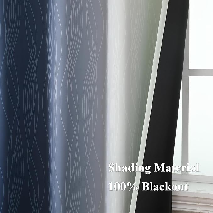 Estelar Textiler Navy Blue and Sage Green Ombre Blackout Curtains 84 Inch - Image 5