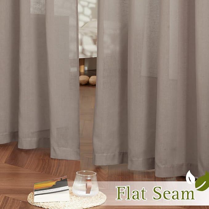 NICETOWN Linen Flax Semi Sheer Curtains 72" Length, Grommet Top Bedroom Window - Image 6