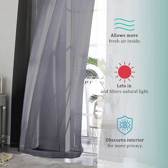 OVZME Black Sheer Curtains Dark Color Curtain Panels - Image 5