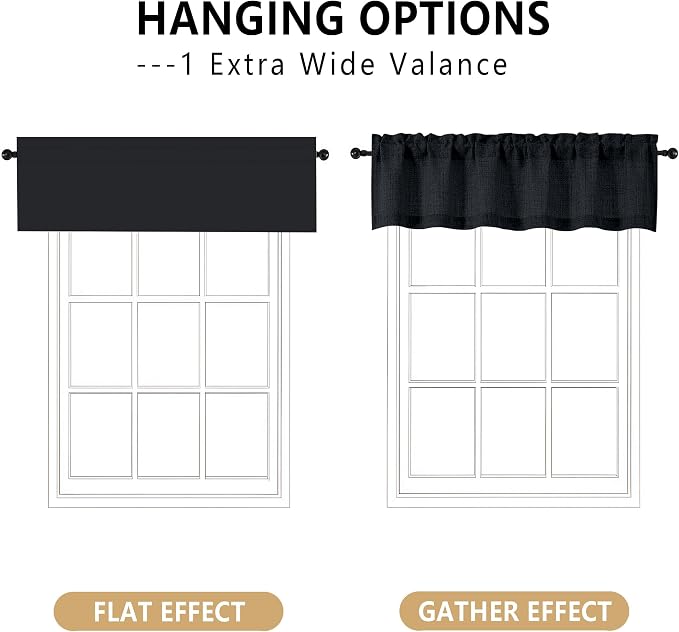 OVZME Black Valance for Windows, Light Filtering Faux Linen Textured Small Cafe - Image 3