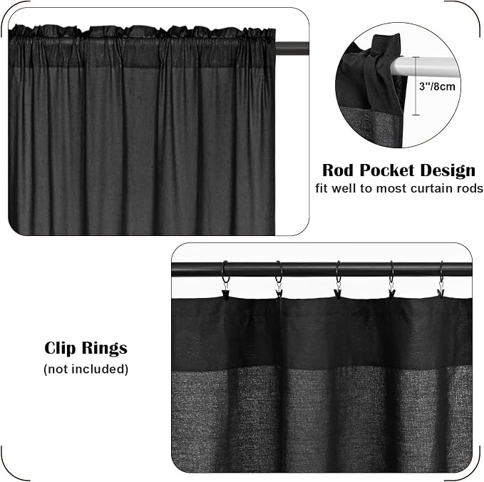 Boho Kitchen Curtains 24 Inch Length, Farmhouse Cotton Linen Tier Curtains - Image 6