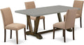 East West Furniture V797AB747-5 5 Piece Modern Dining Table Set Includes a Rectangle Wooden Table with V-Legs and 4 Light Sable Linen Fabric Parsons Dining Chairs, 40x72 Inch, Multi-Color