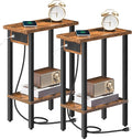 HOOBRO Small End Table with Charging Station, Set of 2, Narrow Side Table with USB Port and Outlets, Skinny Sofa Table, Slim Nightstand, Living Room, Bedroom, Rustic Brown and Black BF240UBZP201