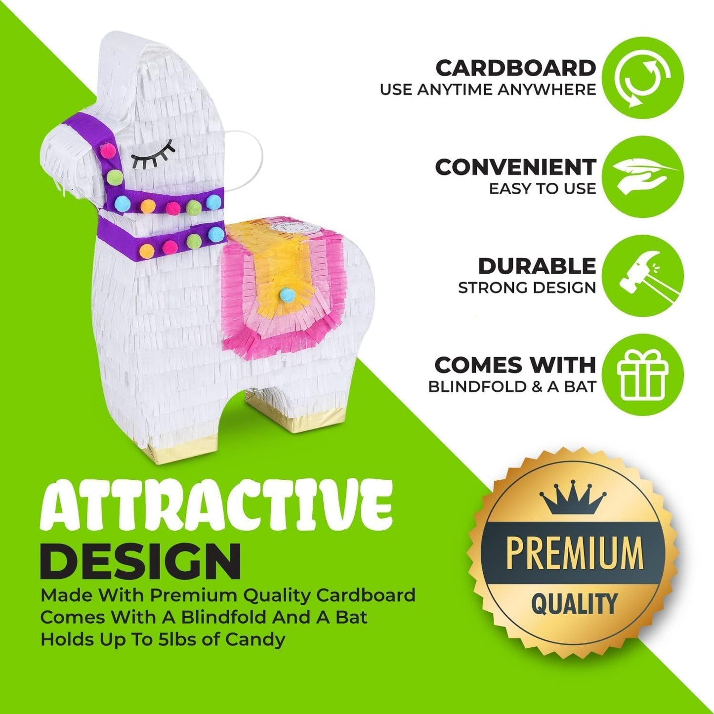 Llama Pinatas Bundle with a Blindfold and a Bat (17 x 14 x 4 Inches), Perfect for kid's Birthday Parties, Mexican Theme Parties, Decorations