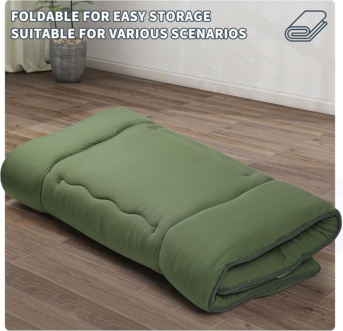 Japanese Floor Mattress,4" Thicken Japanese Floor Sleeping Pad Foldable,Futon Mattress Suitable for Camping and Guest Room (Green, Queen (80" X 60"))
