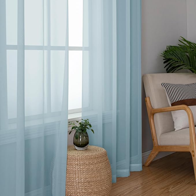 Chyhomenyc Sky Blue Sheer Curtains 120 Inches Long - Image 3