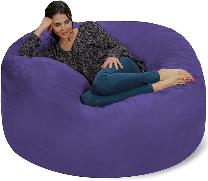 Chill Sack Bean Bag Chair - 5' Giant Memory Foam Lounge Chair with Soft Microfiber Cover – Cozy Furniture for Living Room, Dorm, & Kids' Rooms – Comfortable 5 Ft, Microsuede Lounge Sofa, Purple