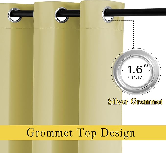 NICETOWN Paler Yellow Room Darkening Curtains 63 inch Length - Image 2
