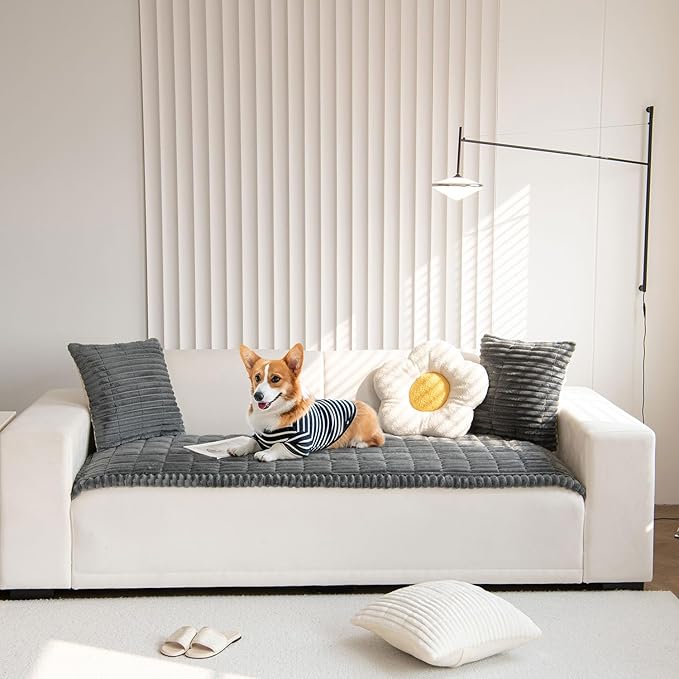 OTOB Couch Cover for Dogs Washable, Non Slip Funny Pet Couch Covers Sofa Slipcovers Cushion Mat, Plush Soft Cozy Pet Friendly Furniture Protector, All Seasons (Dark Gray, 23.6" x 47.2")