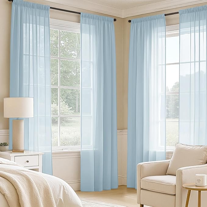 MIULEE Sky Blue Sheer Curtains 72 Inches Long, 4 Panels Set, Light Filtering - Image 2