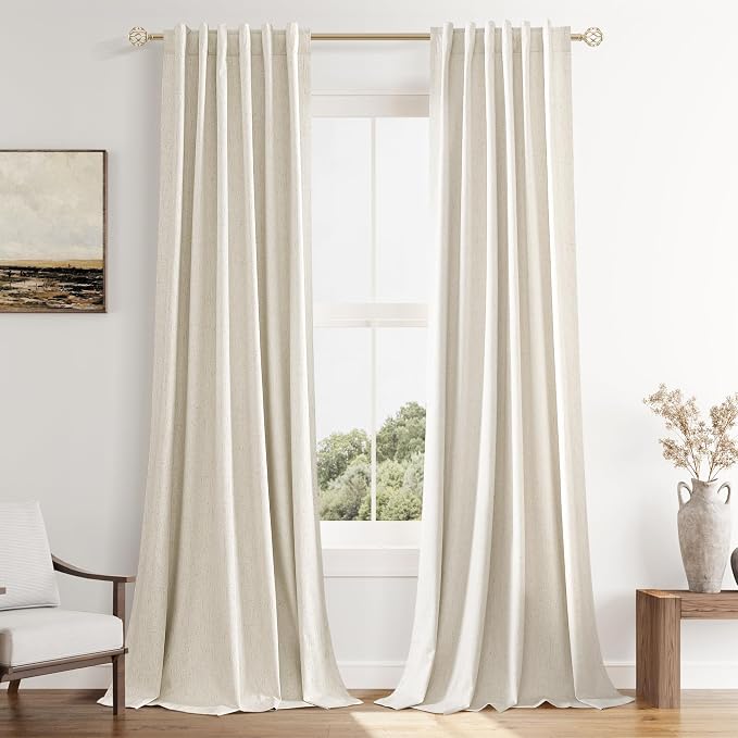 Guken 100% Blackout Linen Curtains 96 Inch Length 2 Panels Set by Guken