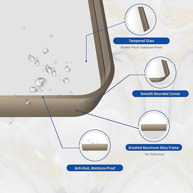 WEER 55x30 Inch Bronze Bathroom Mirror for Vanity, Brushed Bronze Metal Frame Rounded Rectangle Mirror with Tempered Glass, Anti-Rust (Horizontal/Vertical)
