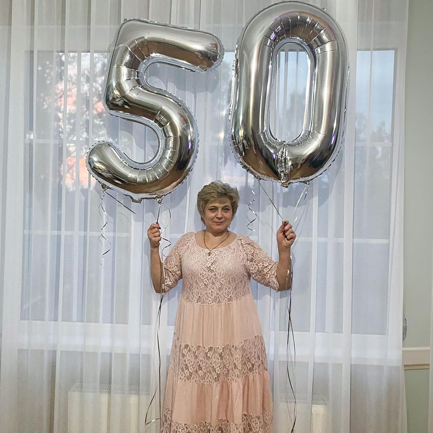 Silver 50 Balloons Number, 40 Inch Helium Foil Number 5 & 0 Balloons for 50th Birthday Decorations, Large Self Inflating Mylar 50 Balloon for Women Men Birthday Party Anniversary Decor Supplies