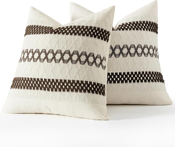 MIULEE Set of 2 Dark Brown Boho Decorative Pillow Covers 20x20 Inch Farmhouse - Image 7