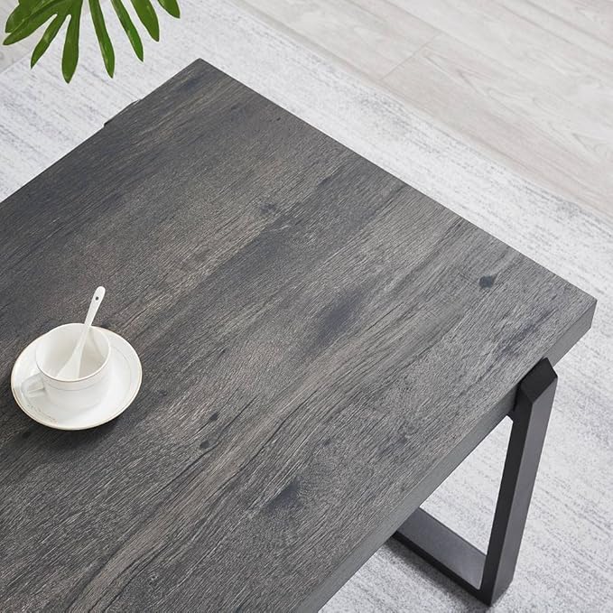 EXCEFUR Modern Coffee Table, Rustic Wood and Metal Center Table, Rectangle Cocktail Tea Table for Living Room, Grey, 44 Inch