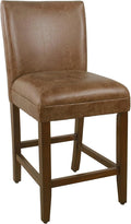 HomePop by Kinfine Fabric Upholstered Parsons Leatherette Counter Height Barstool Chair - 24-Inch, Distressed Brown Faux Leather(Single Pack)