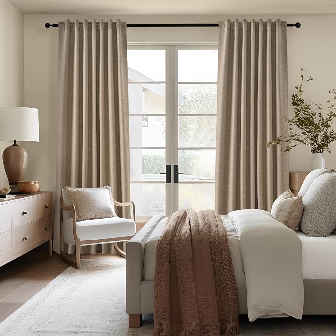 Topfinel 100 Inch Long Black Out Burlap Custom Curtains, Taupe Greige Tweed - Image 7