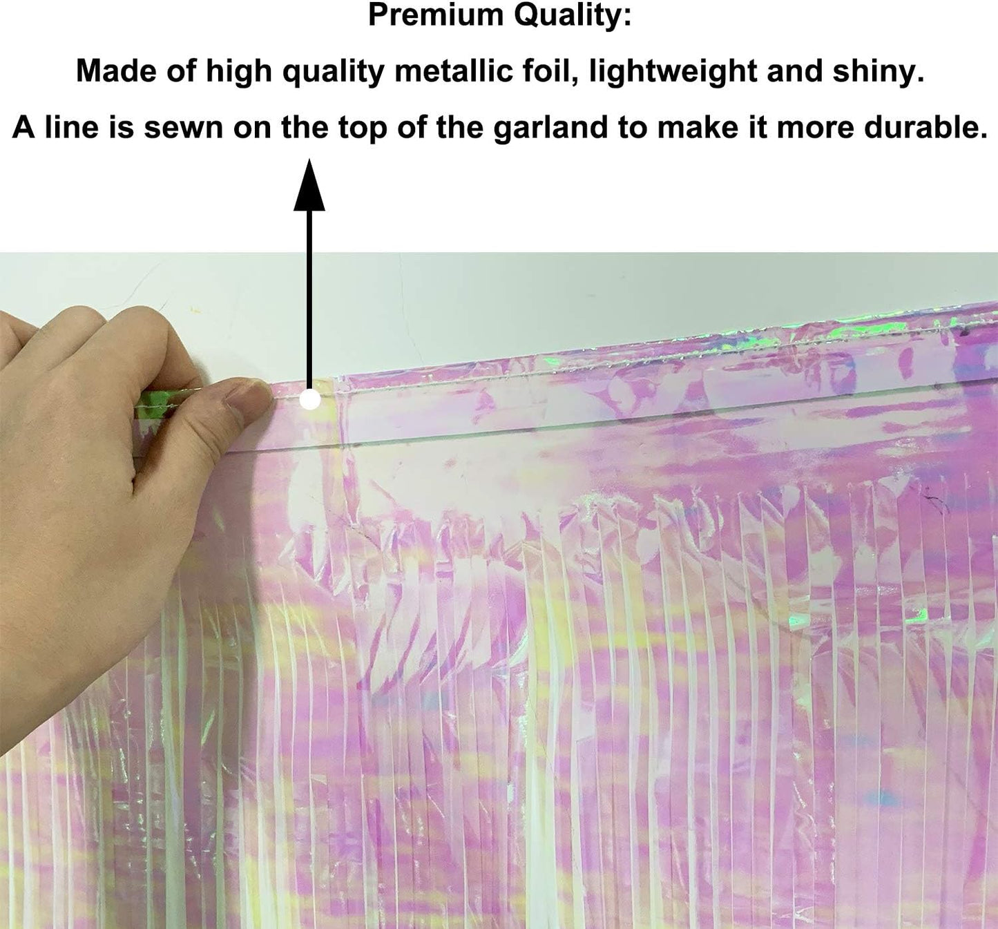 10 Feet by 15 Inch Iridescent White Foil Fringe Garland - Pack of 3 | Metallic Tinsel Banner | Ideal for Parade Floats, Bridal Shower, Wedding, Birthday, Christmas | Wall Hanging Drapes (3)