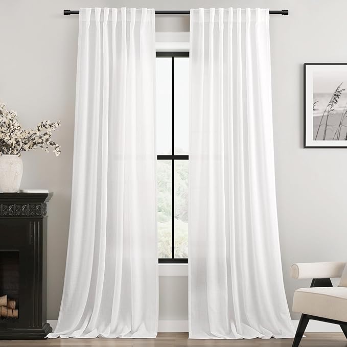 Linen White Curtains 80 inches Long by Jolilight