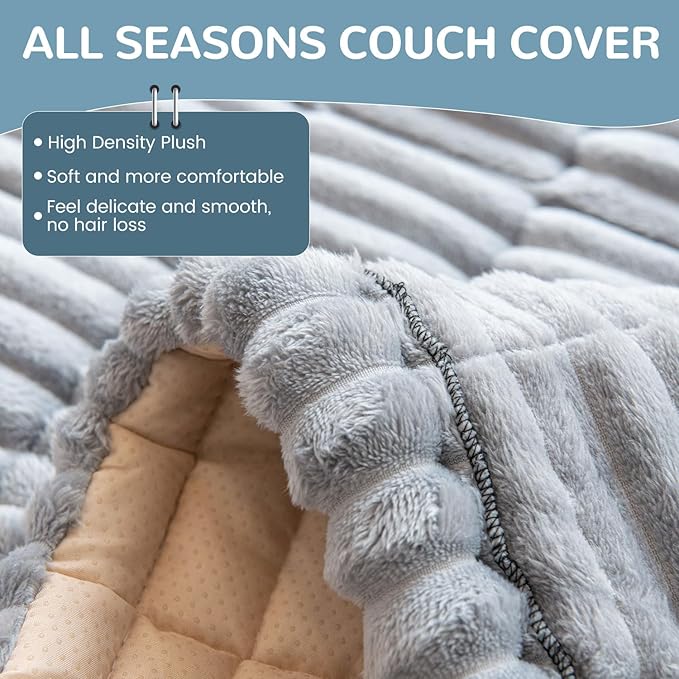OTOB Dog Couch Covers for 3 Cushion Washable Non Slip Plush Pet Friendly Bed Mat Sofa Cover for Dogs, All Seasons Cozy Soft Fuzzy Furniture Protector Sofa Slipcovers (Gray, 27.6" x 59.1")
