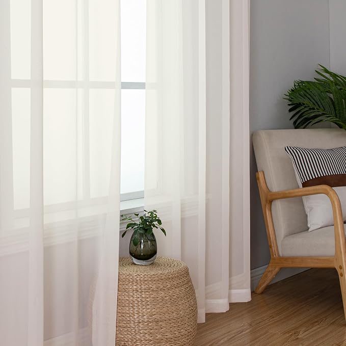 Lecloud Ivory Sheer Curtains 90 Inches Long 2 Panels, Elegant Light Filtering - Image 2