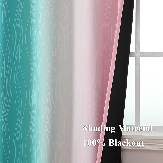 Estelar Textiler Pink and Teal Blackout Curtains 102 Inch Length 2 Panels Set - Image 5