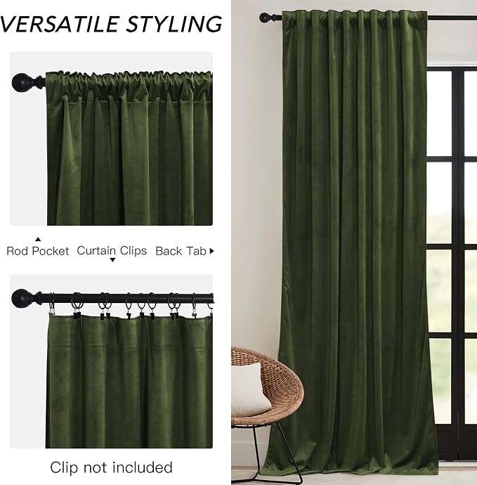 RYB HOME Green Velvet Curtains 102 inches - Image 3