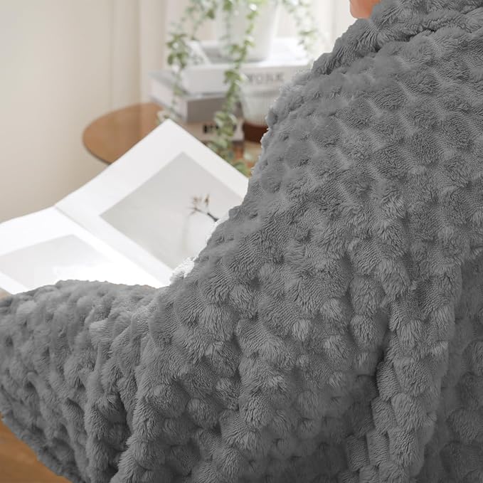 Puncuntex Grey Throw Blanket 108"×90" inches Fuzzy 3D Jacquard Decorative - Image 3