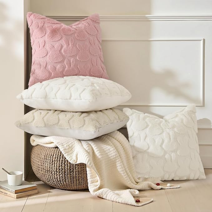 decorUhome Easter Bunny Pillow Covers 20x20 Inch Set of 2, Soft Plush Faux Wool - Image 2