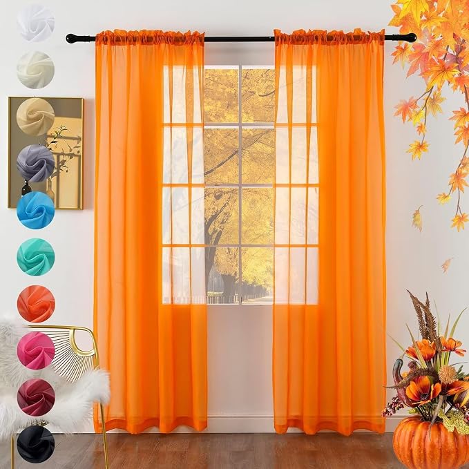 youleyar Solid Sheer Rod Pocket Curtain Voile Draperies 2 Panels White Beige by Youleyar