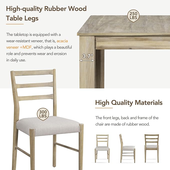 7 Pieces Dining Table Set with 6 Upholstered Chairs,Living Room Desk W/ 2 Drawers and 71.5" Rectangle Extendable Leaf,for Restaurant,Home Bistro,Natural Wood Wash