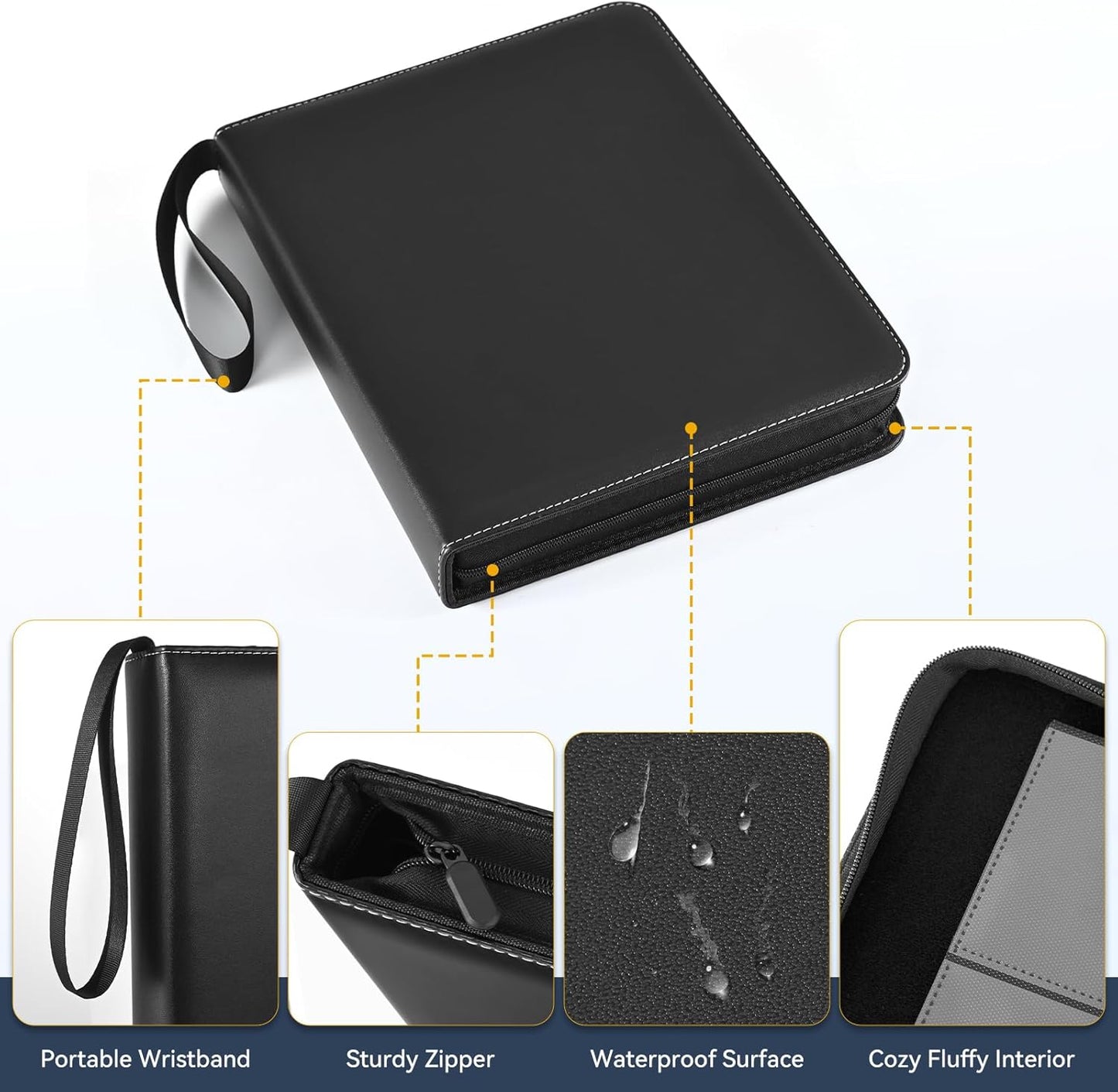 9 Pocket Card Binder, 900 Double Sided Pockets, PU Collection Binder for MTG, TCG, Sports Cards, Black (Black)