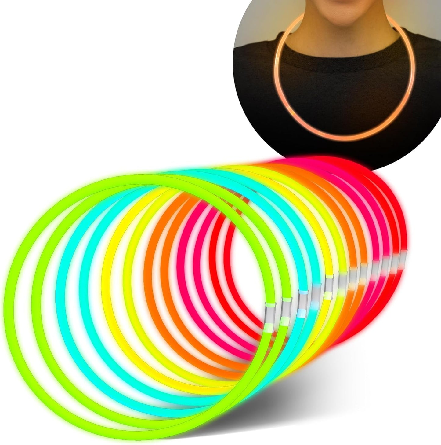 Glow Fever Glow Sticks Bulk 100ct 22'' Glow Necklaces with Connectors, Neon Light Sticks for Party Festivals Raves Concert Birthday Wedding, Multicolor
