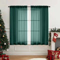 Green Window Sheer Curtains 45 Inches Length, Voile Short Curtains by Home