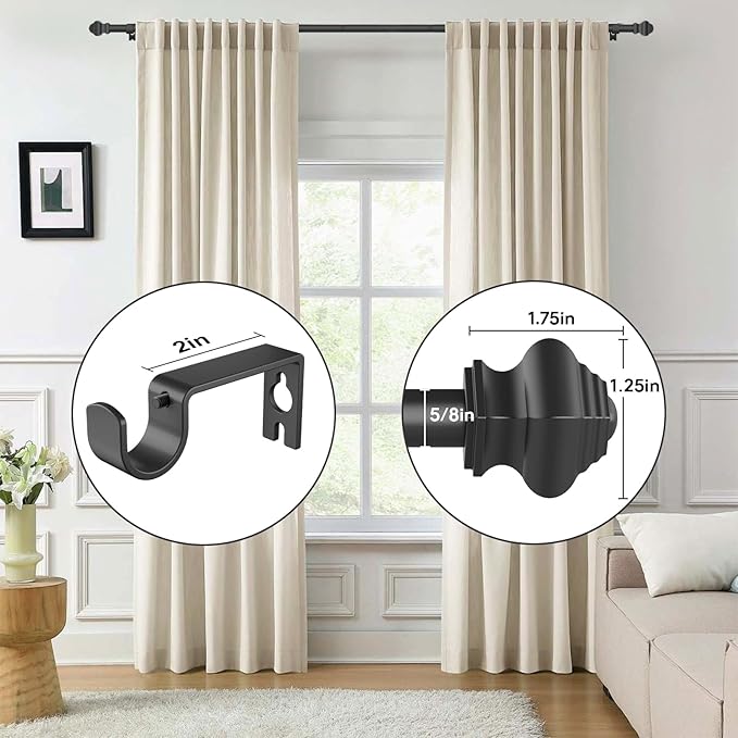 Curtain Rods for Windows 2 Pack 36-78 inch 5/8 inch Matte Black Curtain Rod - Image 2