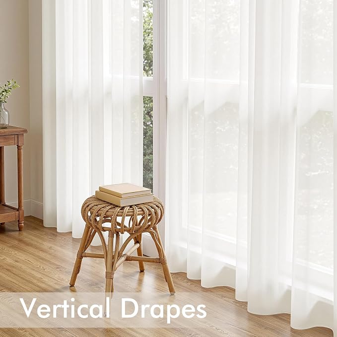 MIULEE Ivory Sheer Curtains 96 Inches Long, 4 Panels Set, Light Filtering Rod - Image 5