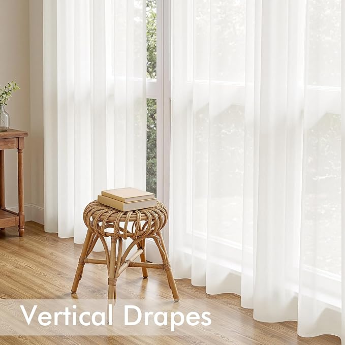 MIULEE Ivory Sheer Curtains 108 Inches Long, 4 Panels Set, Light Filtering Rod - Image 5
