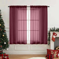 Burgundy Window Sheer Curtains 45 Inches Length, Voile Short Curtains by Home