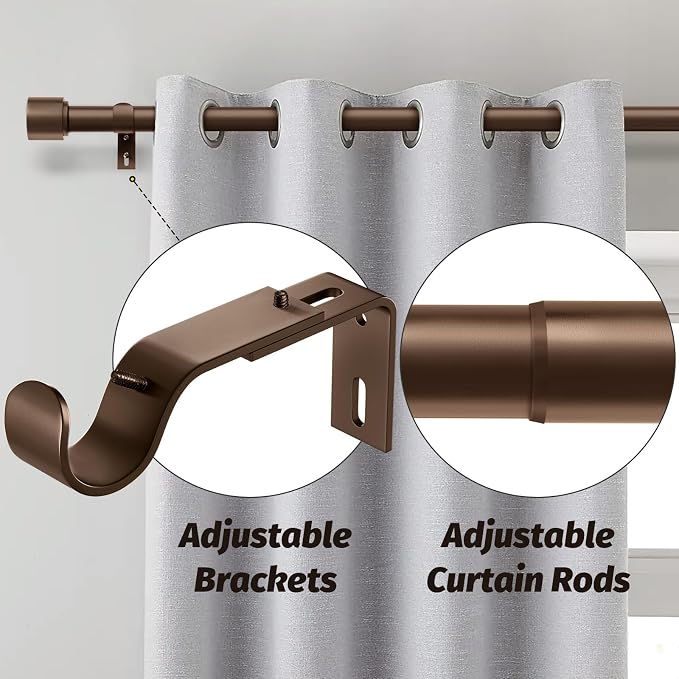 GEEBOBO Bronze Curtain Rods for Windows 48 to 84 Inch, 1 Inch Adjustable Heavy - Image 2