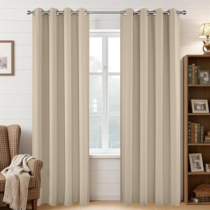 Joydeco Beige Curtains 95 Inches Long 2 Panels Set, Thermal Insulated Long by JOYDECO