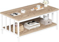 Coffee Table for Living Room with Slatted Sides Frame, Modern Farmhouse Living Room Table with 2-Tier Storage Shelf for Home Office, Apartment, 39 inch, Light Coffee