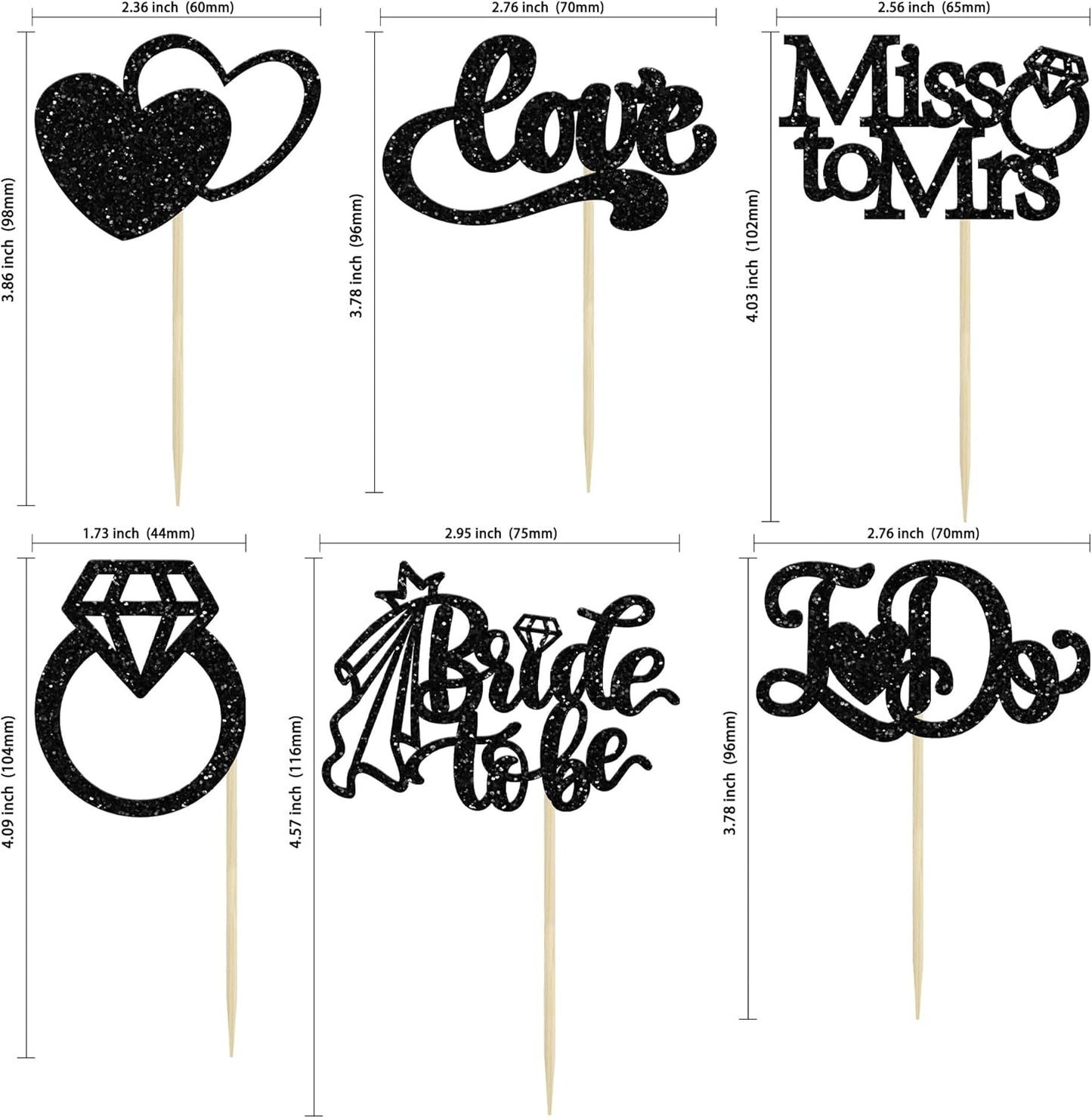 Gyufise 24Pcs Bride to Be Cupcake Toppers Black Glitter I Do Love Heart Ring Miss To Mrs Cupcake Picks Bridal Shower Cake Decorations for Wedding Engagement Bachelorette Party Supplies