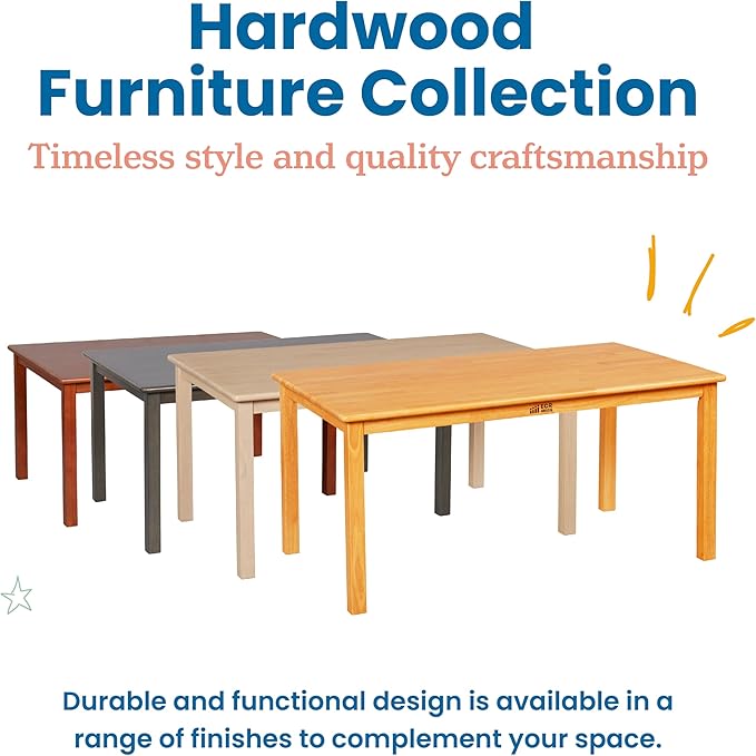 ECR4Kids 30in x 48in Rectangular Hardwood Table with 22in Legs, Kids Furniture, Honey
