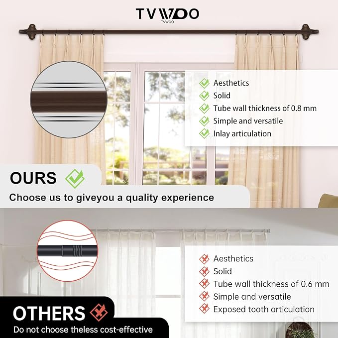 TVWOO Bronze Wrap Around Curtain Rods:5/8 Inch Blackout Adjustable Window - Image 6