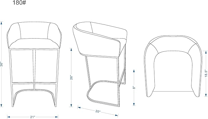 Manhattan Comfort Louvre 26 Inch Mid Century Modern Counter Height Bar Stools - Elegant Faux Leather Padded Seat, Stainless Steel Base with Footrest, Fully Assembled Barstools, Set of 3, Cream