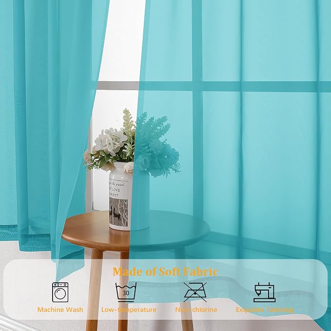 Gwine Turquoise Sheer Curtains 84 Inches Long 2 Panels Set - Image 7