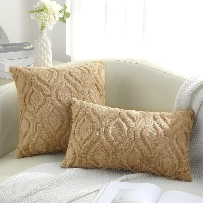 decorUhome Throw Pillow Covers 12x20 Inch Set of 2, Soft Plush Faux Wool Khaki - Image 8