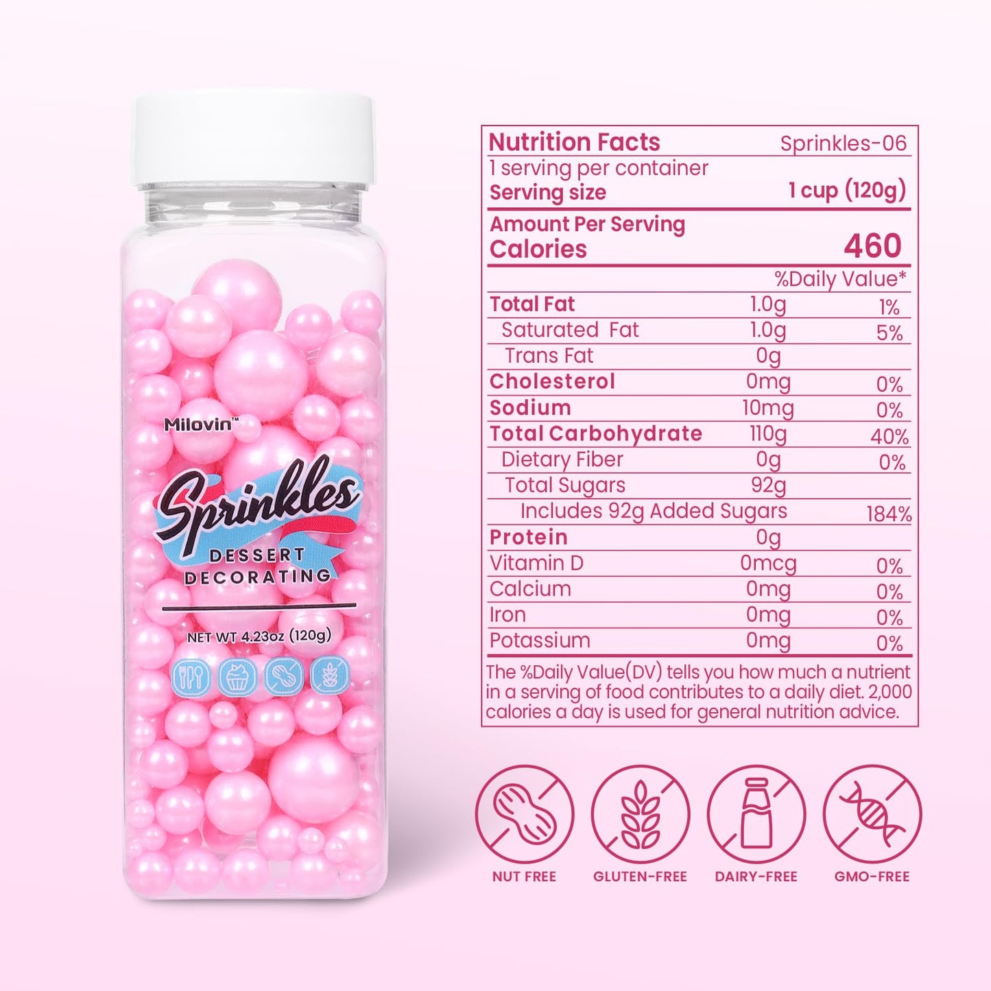Edible Pearls for Cake Decorating, Pink Sprinkles, Pink Pearl Sprinkles for Cookies, Macaron, Cake, and Ice Cream Topping, Perfect for Valentine's, Holidays, and Baby Shower.120g(4.23oz)