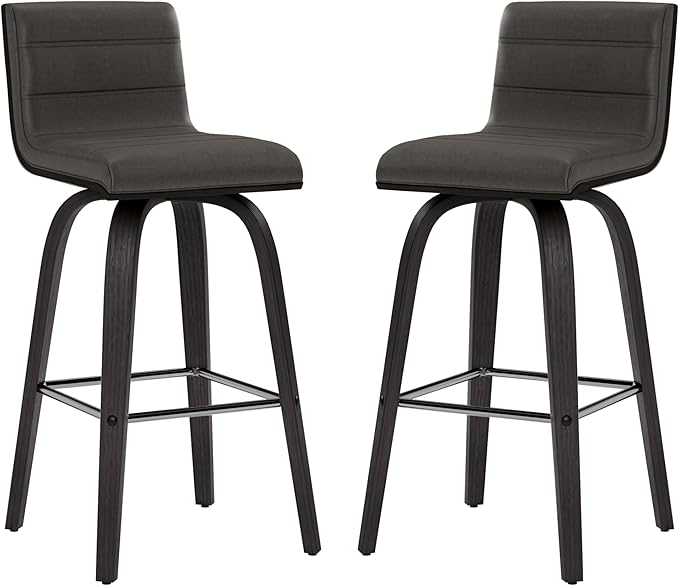 Armen Living Vienna Counter Height Barstool Brushed Wood Finish Faux Leather Kitchen and Dining, 26" Counter Height, Black/Gray, More color/size option